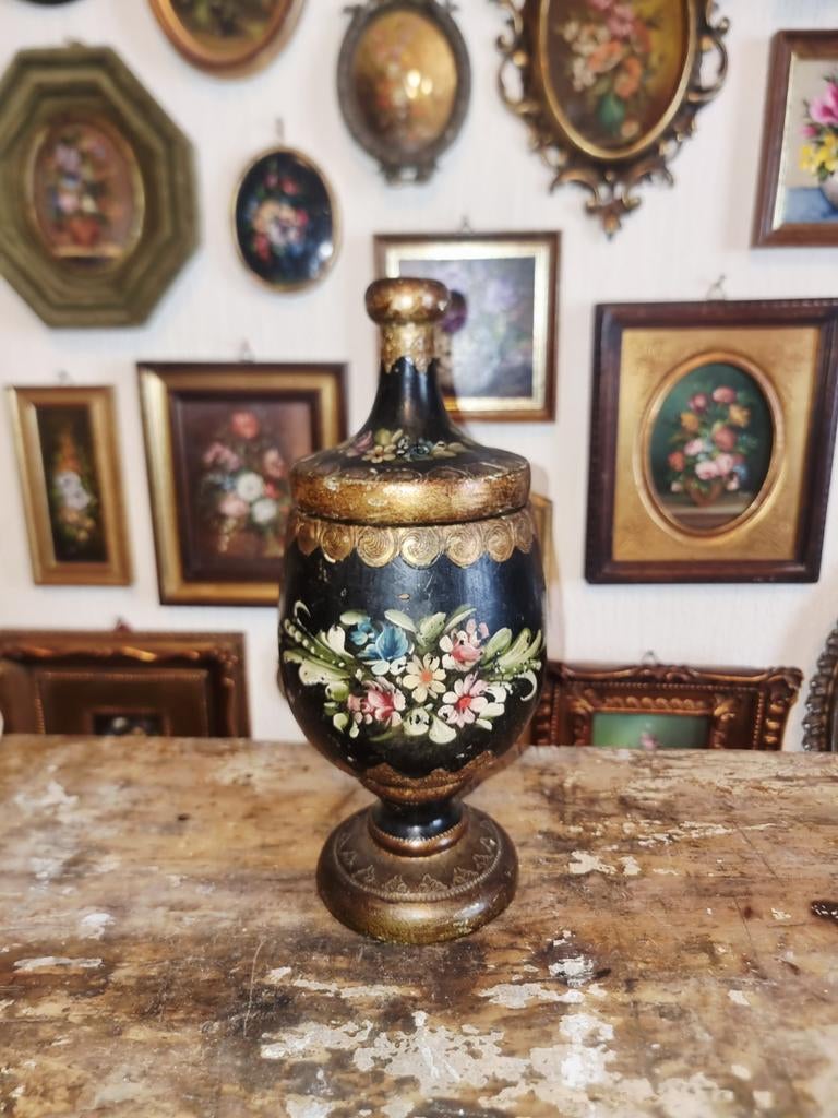Oud florentijnse Italiaanse bokaal handgeschilderde bloemen, Antiek en Kunst, Ophalen of Verzenden