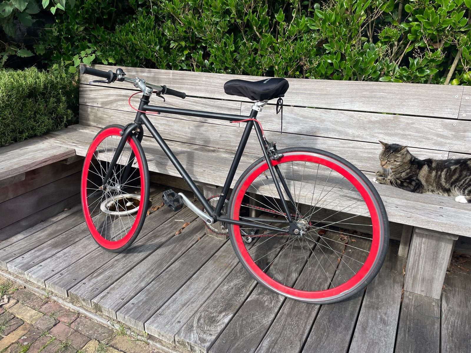 Fixie fiets - Zwart met rode velgen, Gebruikt, 50 tot 53 cm, Schijfrem, Ophalen