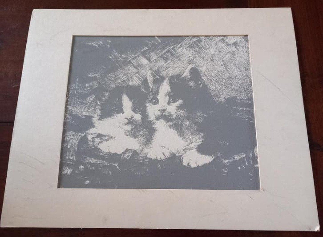 Originele Zeefdruk van 2 poezen (uit kunstgallerij) geldrop, Ophalen, Voor 1940, Gebruikt