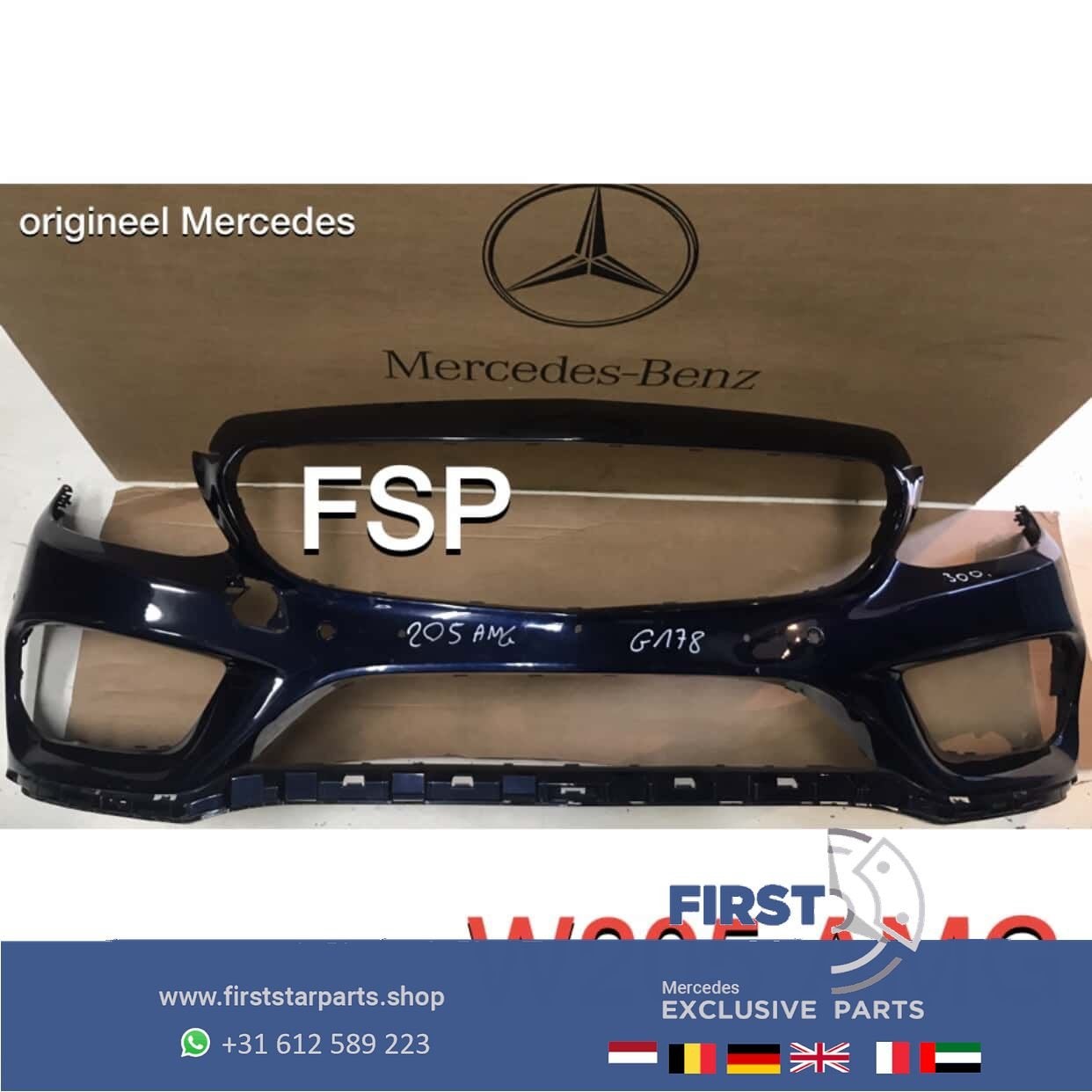 W205 AMG VOORBUMPER Mercedes C Klasse BLAUW 2014-2018 ORIGIN, Gebruikt, -, Voor, Ophalen of Verzenden