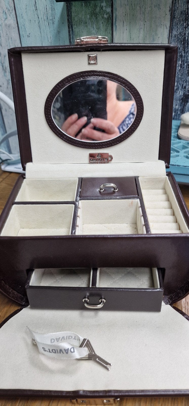Davidt's Sieradenbox Bruin met Slot en Spiegel, Gebruikt, Bruin, Met slot, Ophalen of Verzenden