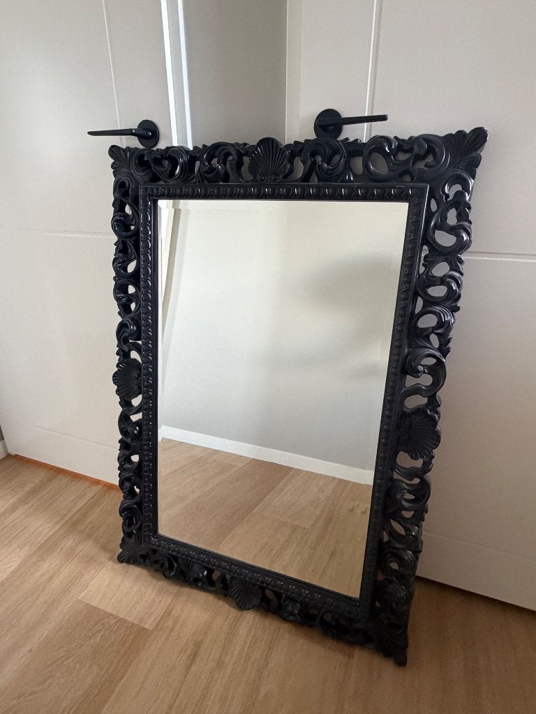 Zwarte barok spiegel 106 - 95cm, Huis en Inrichting, Ophalen, Gebruikt, 100 tot 150 cm, 75 tot 100 cm