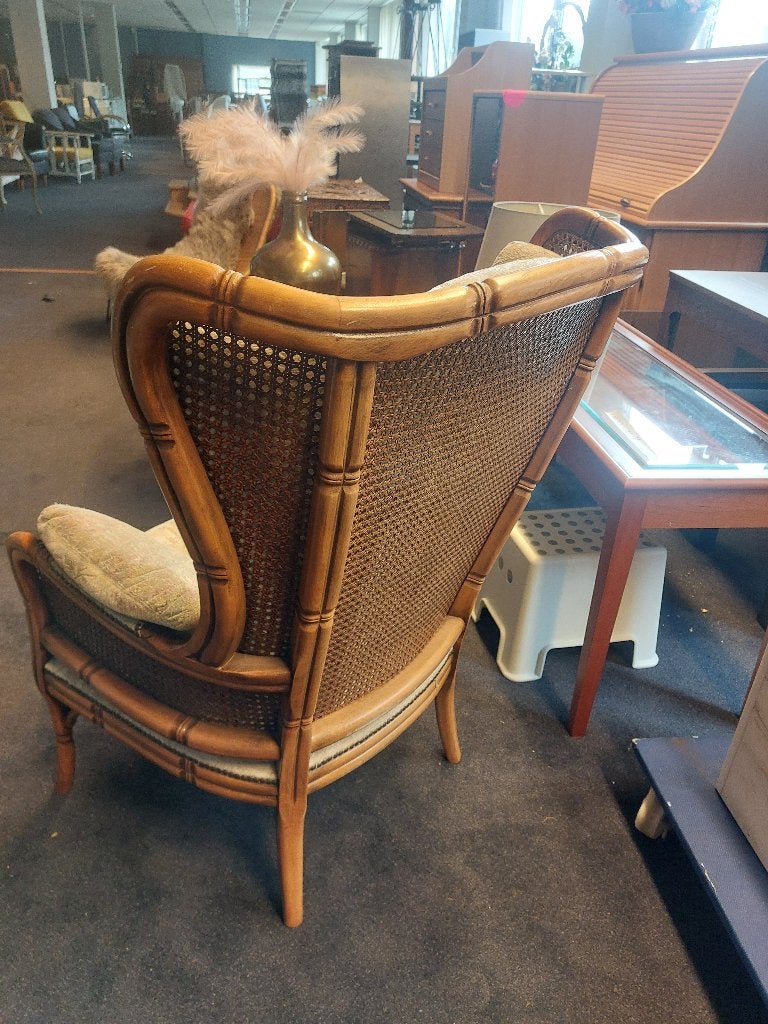 vintage faux-bamboe wingback fauteuil ( 501113), Ophalen, Minder dan 75 cm, 50 tot 75 cm