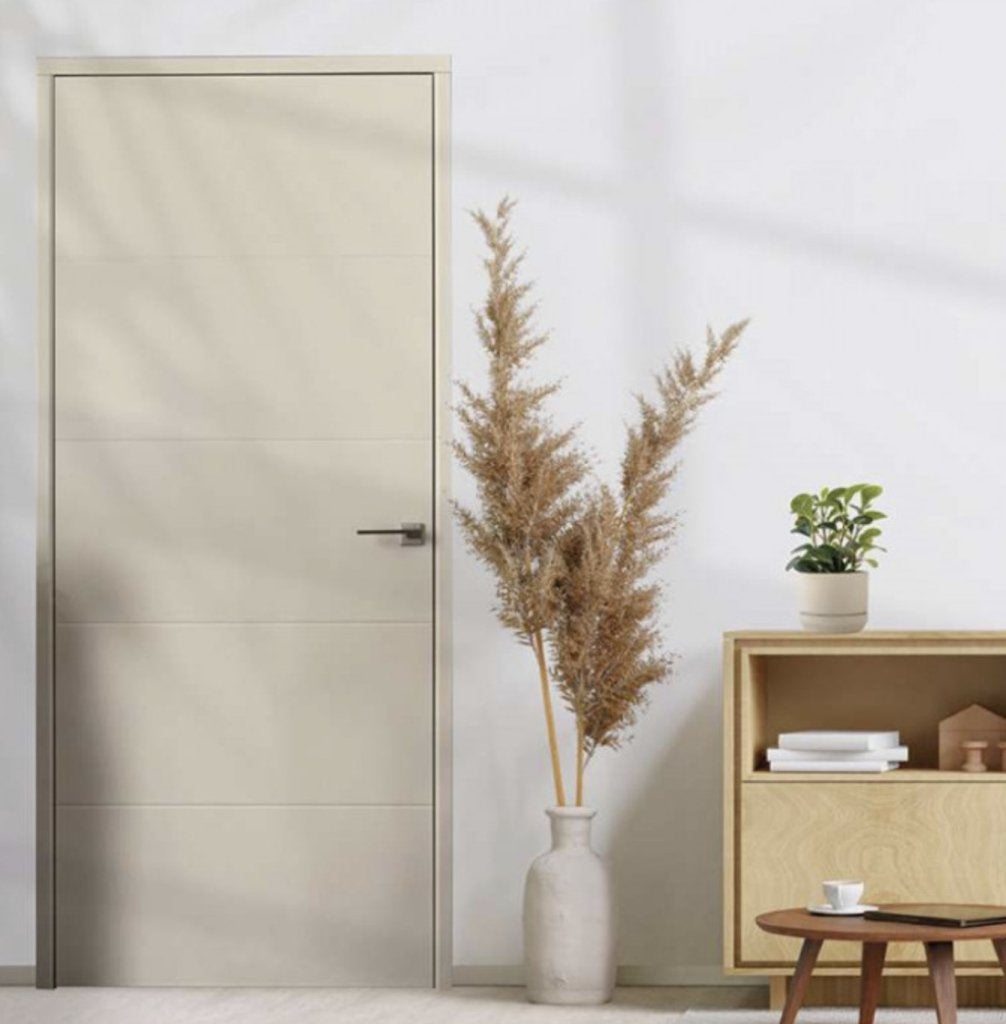 Moderne freeslijn houten binnendeur wit voorbehandeld, Doe-het-zelf en Verbouw, Niet ingevuld, 80 tot 100 cm, Binnendeur, Niet ingevuld