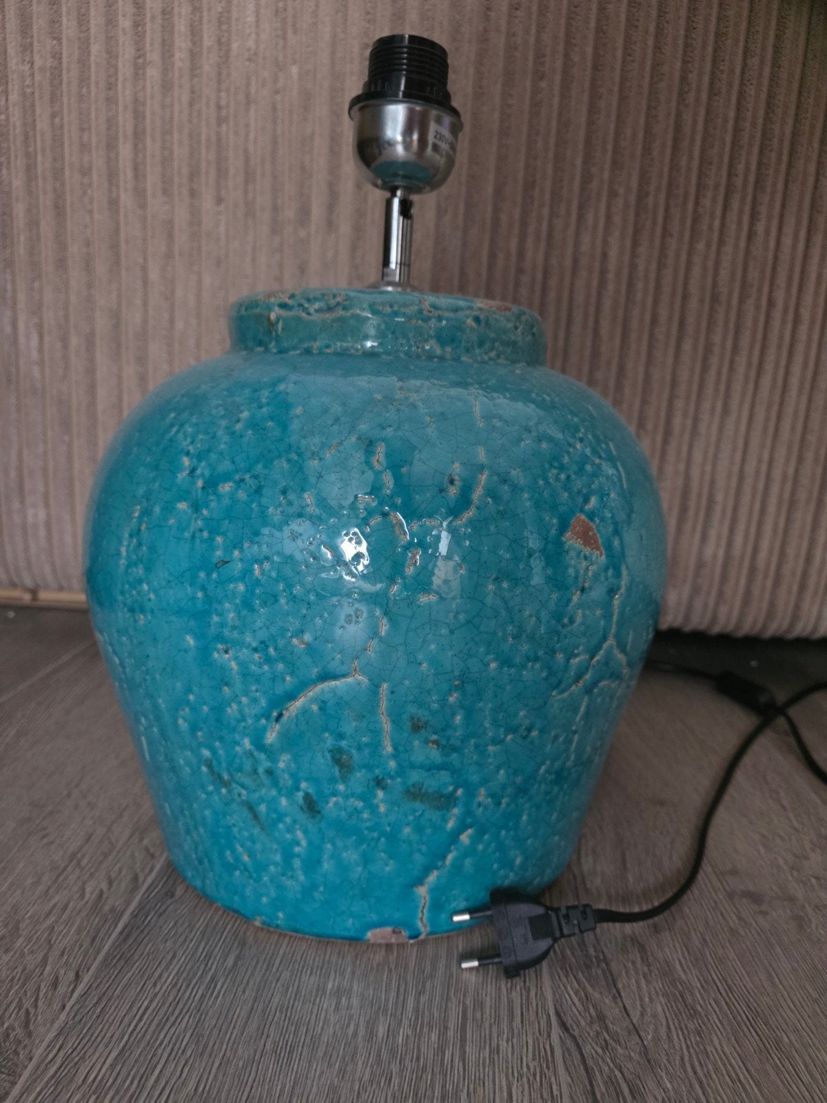 Turquoise kruik lamp voet, Turkoois lamp, Met schakelaar, Gebruikt, Keramiek, E27 (groot)