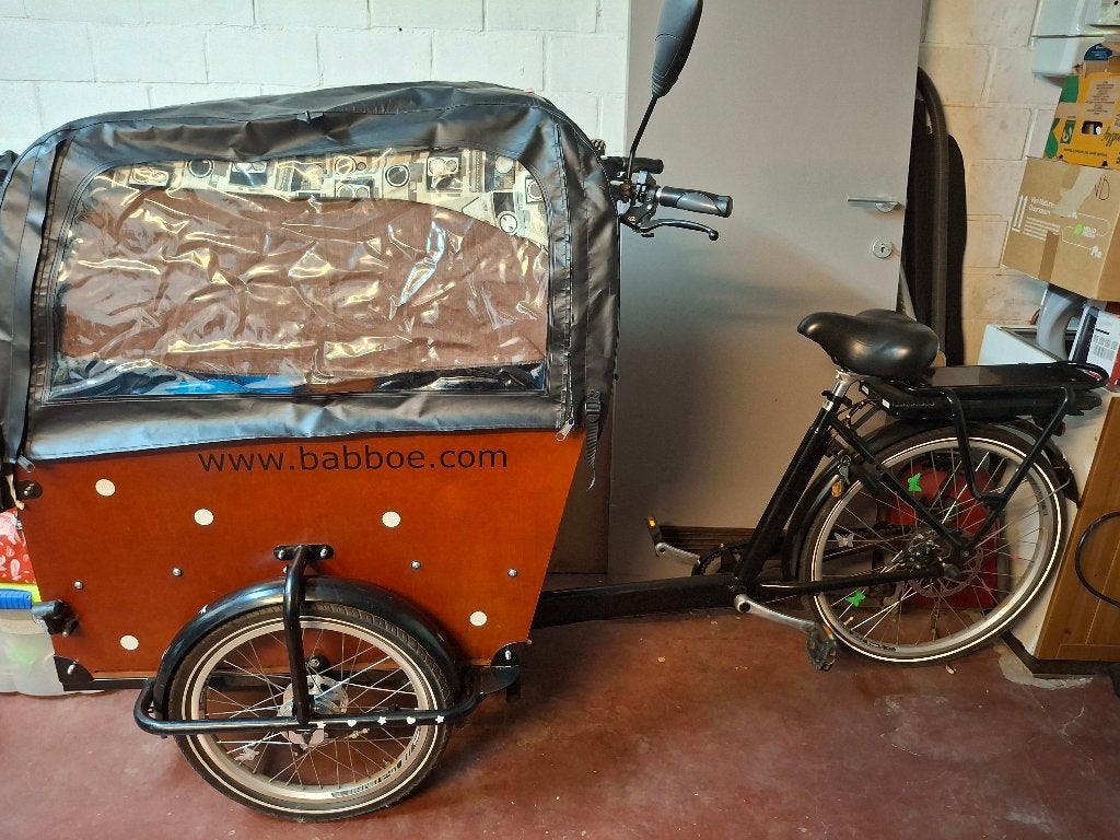 Elektrische bakfiets Babboe Big-E, Fietsen en Brommers, Fietsen | Bakfietsen, 4 kinderen of meer, Gebruikt, Huif, Trommelrem