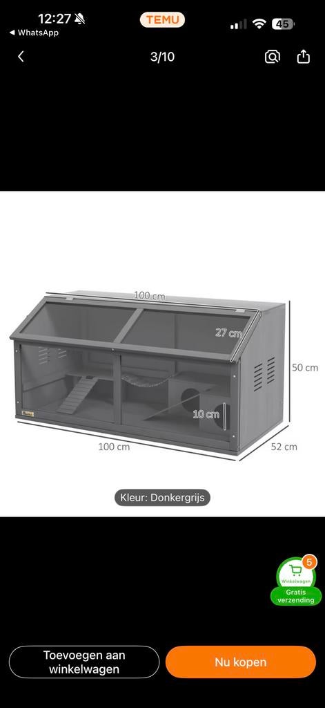 Hamster hok, Zo goed als nieuw, 75 tot 110 cm, Ophalen, Minder dan 60 cm