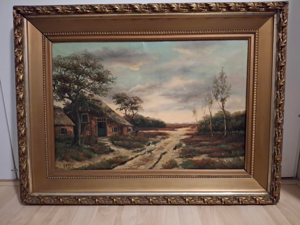 Te koop landschapsschilderij van H.H. Ros, Antiek en Kunst, Kunst | Schilderijen | Klassiek, Ophalen of Verzenden
