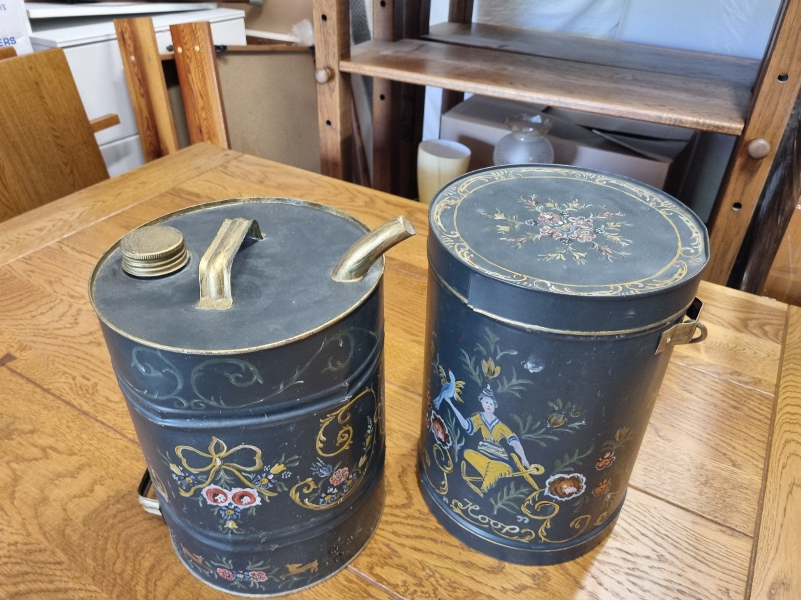 Vintage set blikken Hindelooper Stijl  - Handgeschilderd, Antiek en Kunst, Ophalen of Verzenden