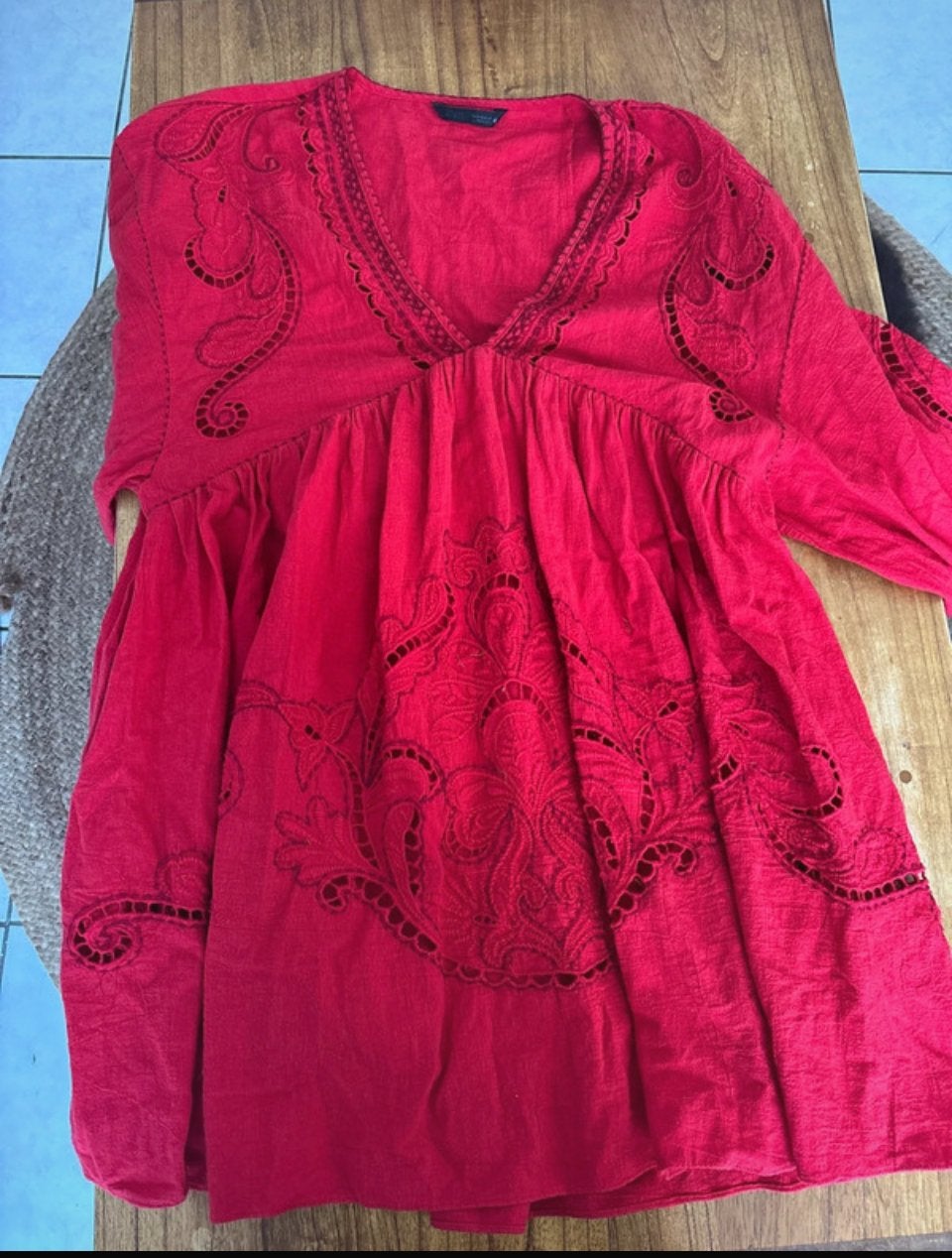 Zara Katoenen Jurkje met Geborduurde Motieven en Pofmouwen, Kleding | Dames, Maat 38/40 (M), Ophalen of Verzenden, Zo goed als nieuw