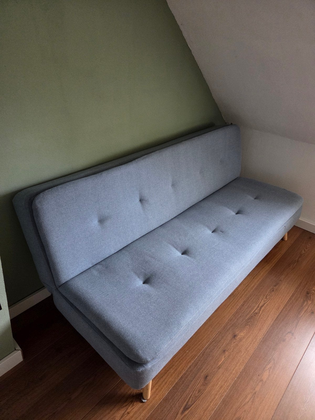 Blauwgrijze slaapbank / bedbank, Huis en Inrichting, Ophalen, Tweepersoons, 190 cm of minder, Zo goed als nieuw