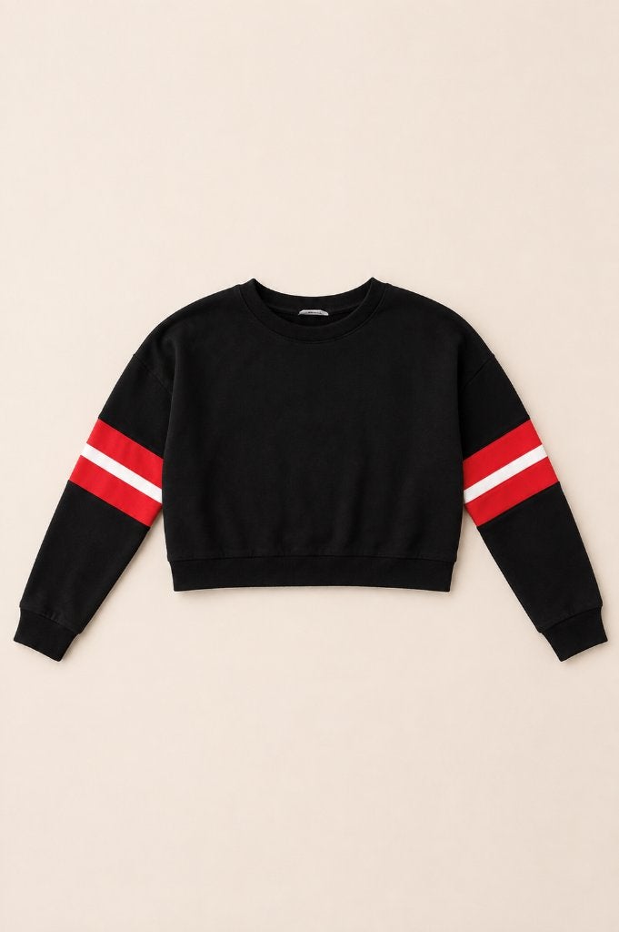Bershka BSK Cropped Trui Zwart met Rode Strepen Maat M, Maat 38/40 (M), Zwart, Ophalen of Verzenden, Zo goed als nieuw