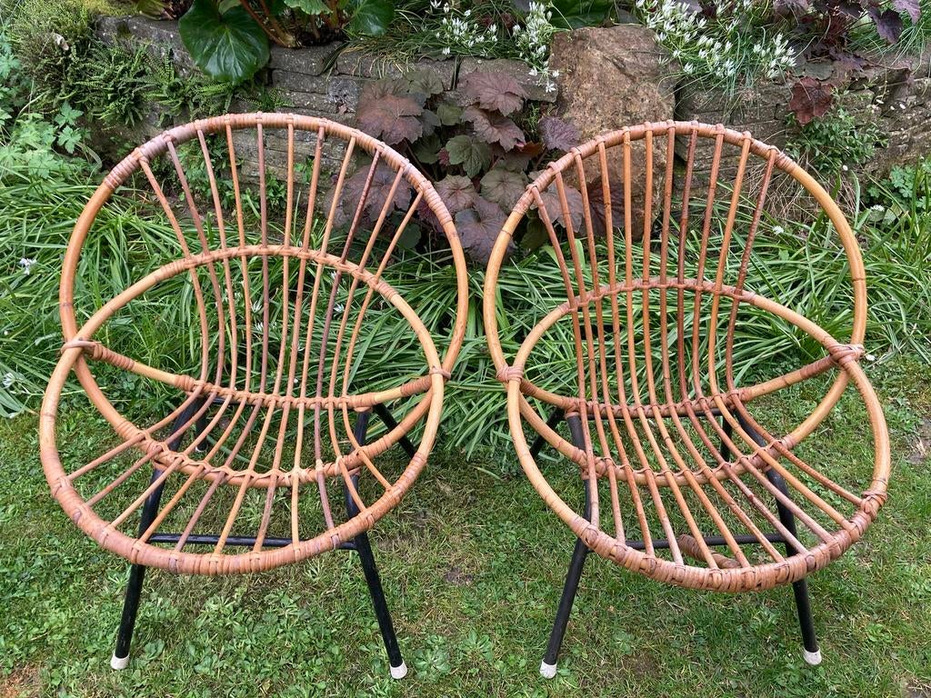 2 Vintage 50s rotan rattan kinder kuipstoeltjes, Kinderen en Baby's, Kinderstoelen, Ophalen, Gebruikt, Overige typen