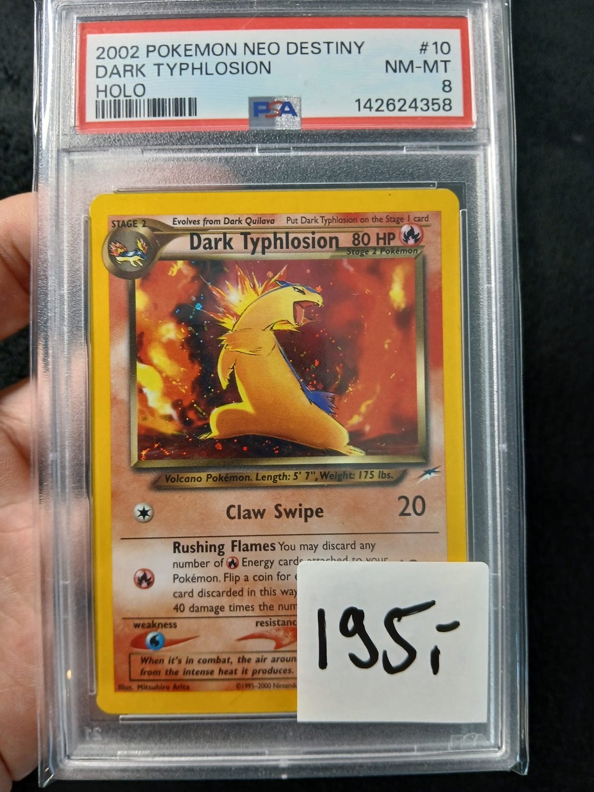 Pokémon Dark Typhlosion Holo PSA 8 Neo Destiny 2002, Ophalen of Verzenden, Zo goed als nieuw, Losse kaart, Foil