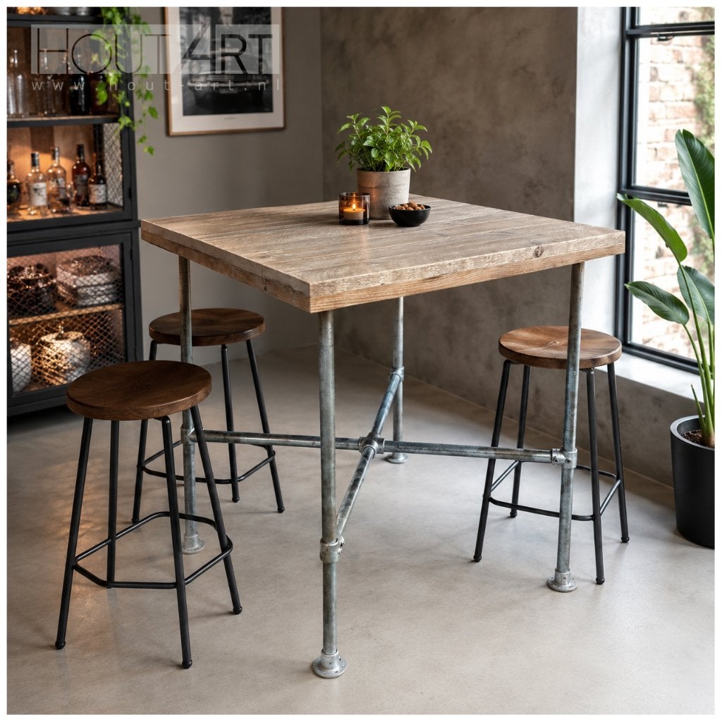 Bartafel verzinkte steigerbuis met steigerhouten blad!, Info@hout-art.nl, Nieuw, Ophalen of Verzenden, Hoeves 3 in Schijndel