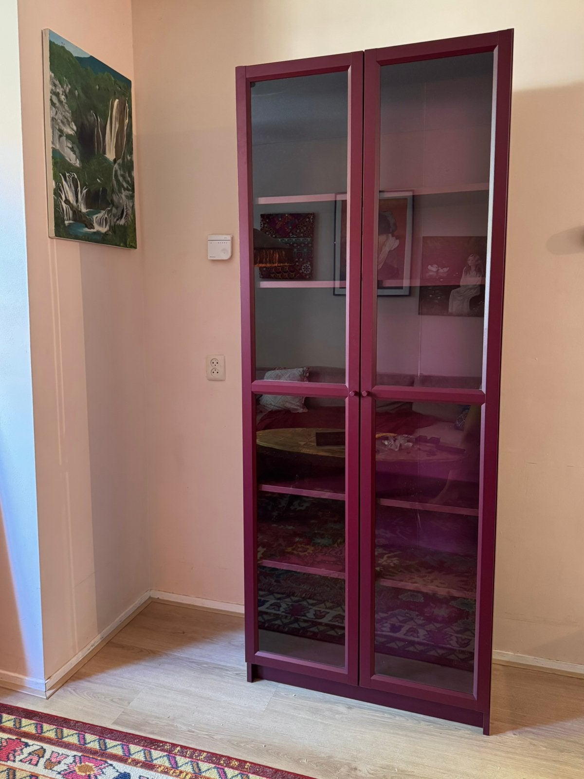 IKEA BILLY/OXBERG boekenkast bordeauxrood met glazen deuren, Ophalen, 200 cm of meer, 50 tot 100 cm, 25 tot 50 cm
