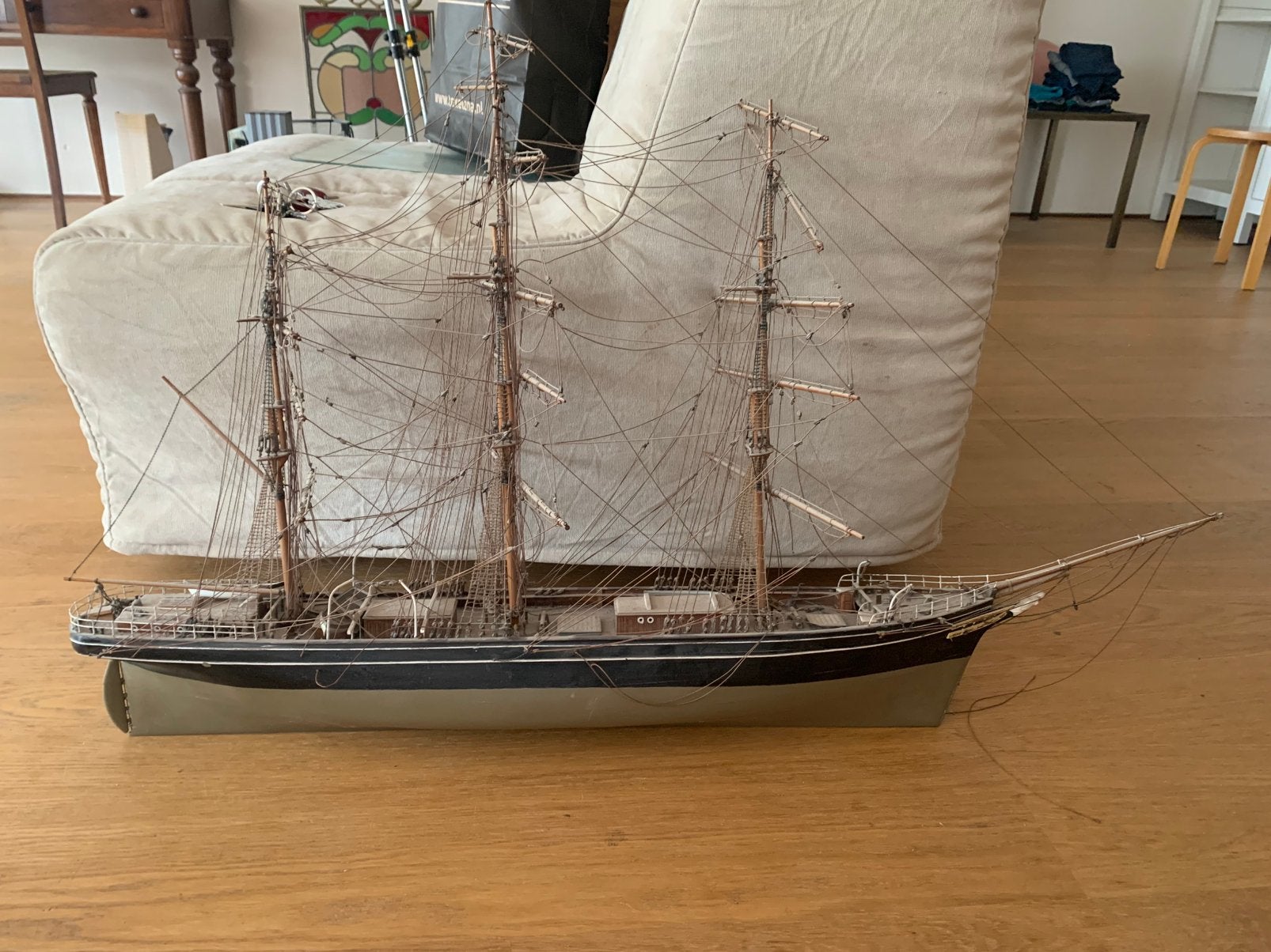 Grote driemaster zeilboot handgemaakt modelbouw, Ophalen, Gebruikt