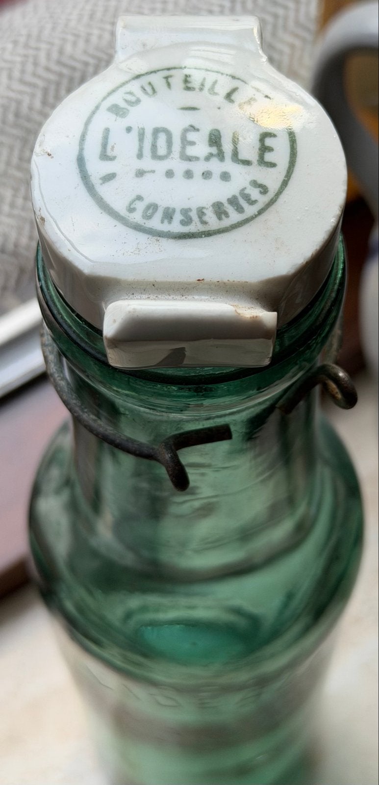 Antieke Franse L'Idéale Inmaakfles - Groen Glas, Ophalen of Verzenden
