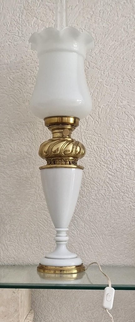 Art Nouveau electrisch tafellamp van melkglas -  Origineel, Antiek en Kunst, Ophalen of Verzenden