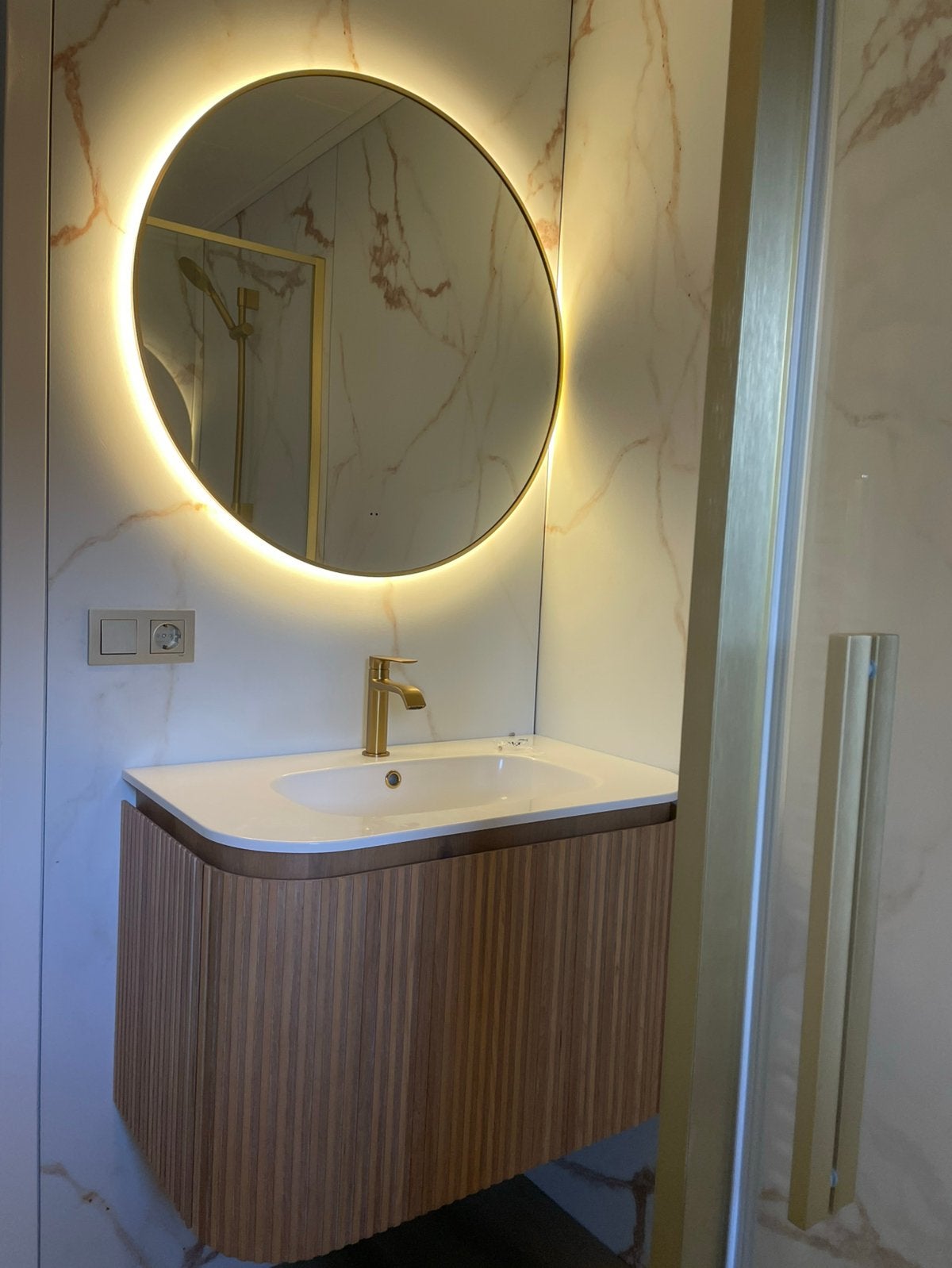 Adema Lonato Badkamerspiegel - Rond - 80cm - Mat Goud, Ophalen, Rond, Nieuw, 75 tot 100 cm