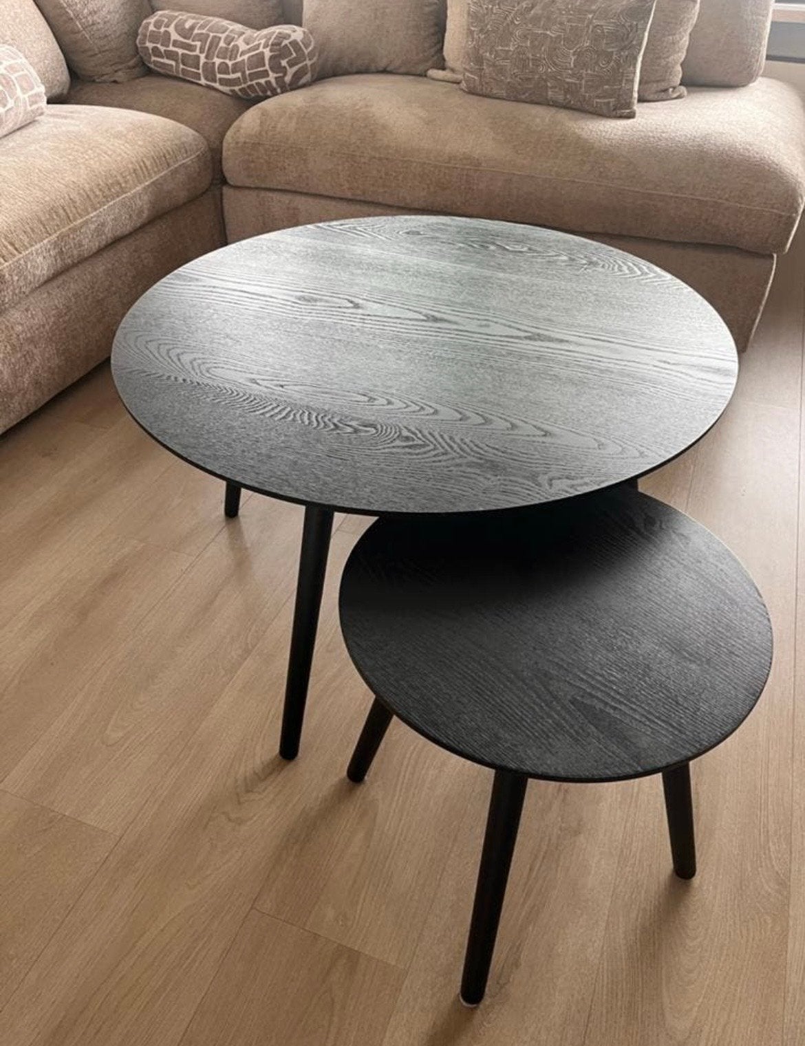 Set van 2 ronde salontafels - Zwart hout, Ophalen, Rond, 50 tot 100 cm, Zo goed als nieuw