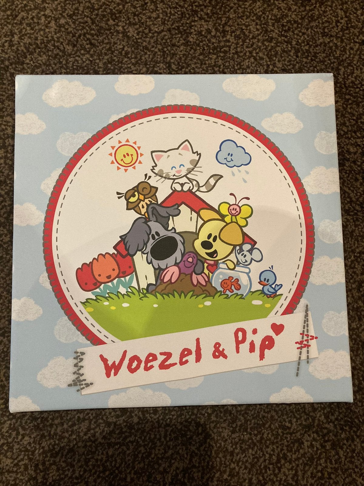 2 vierkante woezel en pip schilderijtjes. Maat 30x30cm, Ophalen of Verzenden, Zo goed als nieuw