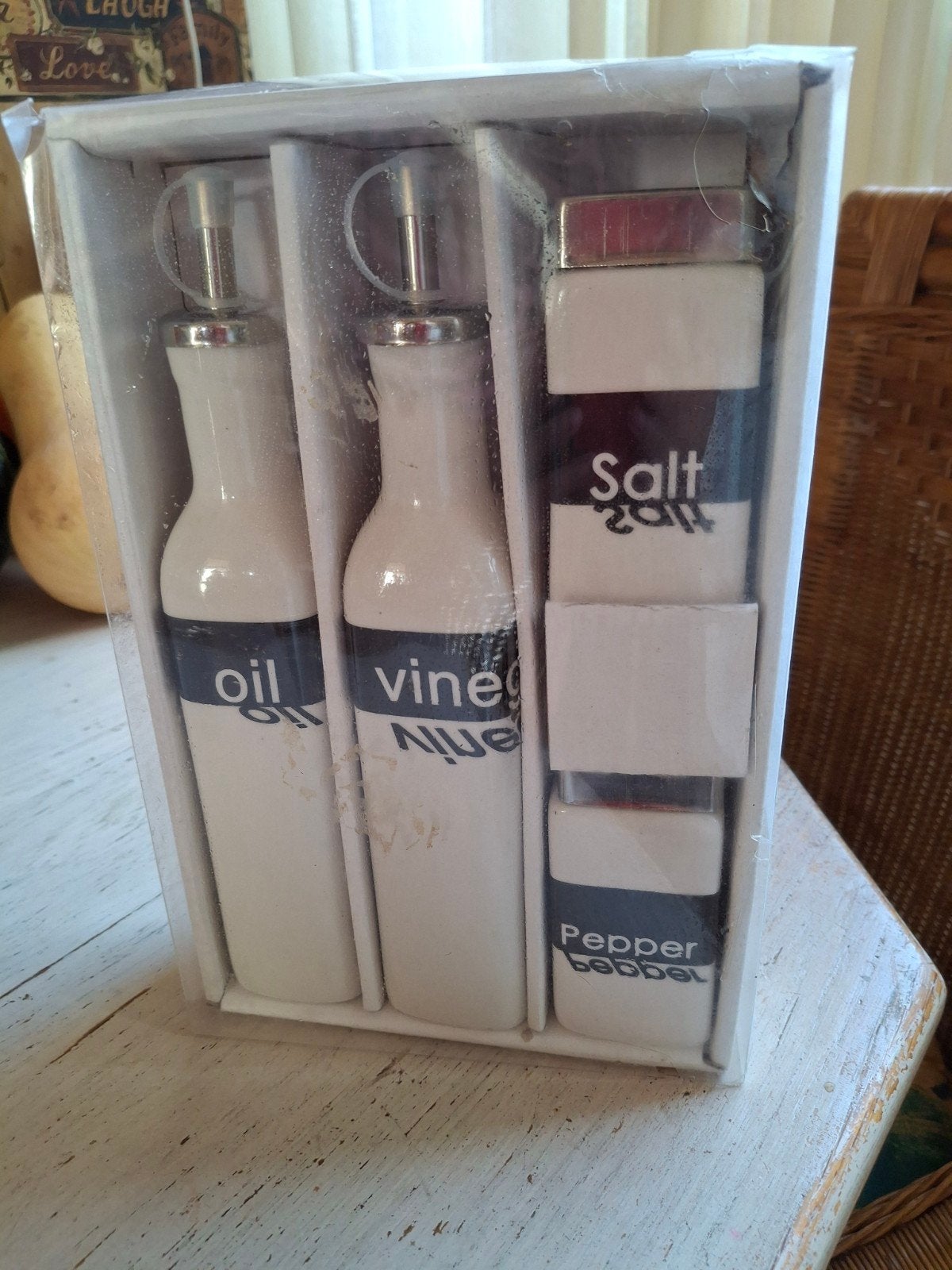 Set peper/zout/olie en azijn., Ophalen, Overige materialen, Pot, Bus of Blik, Met schenktuit