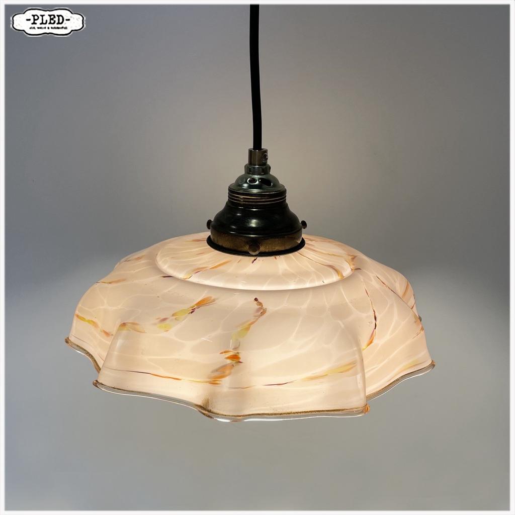 Vintage hanglamp gemarmerd glas, Gebruikt, Vintage, Ophalen of Verzenden, Glas