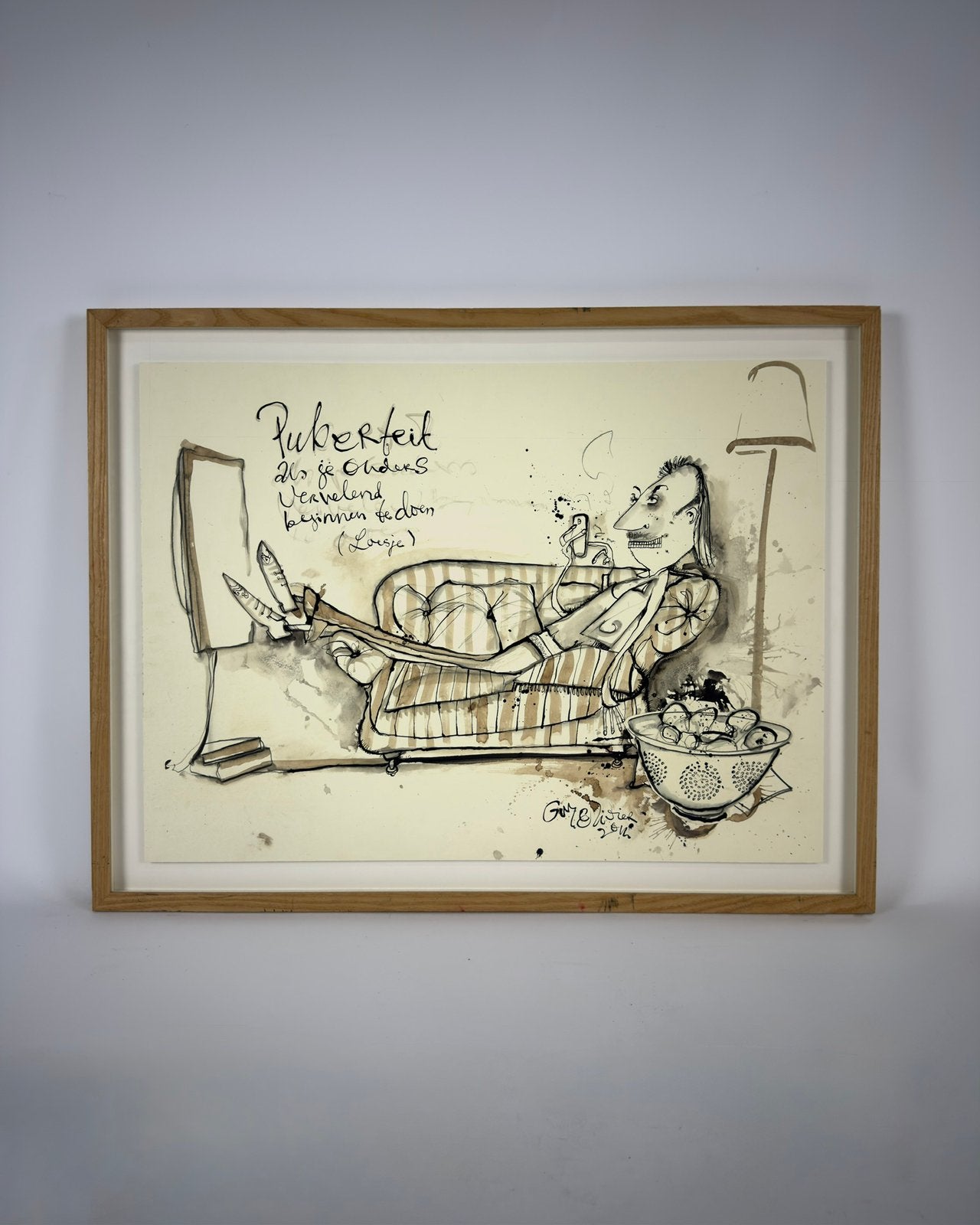 Guy Olivier – Puberteit (2014), Antiek en Kunst, Kunst | Schilderijen | Modern, Ophalen, Figuren, Papier/karton, Achter glas