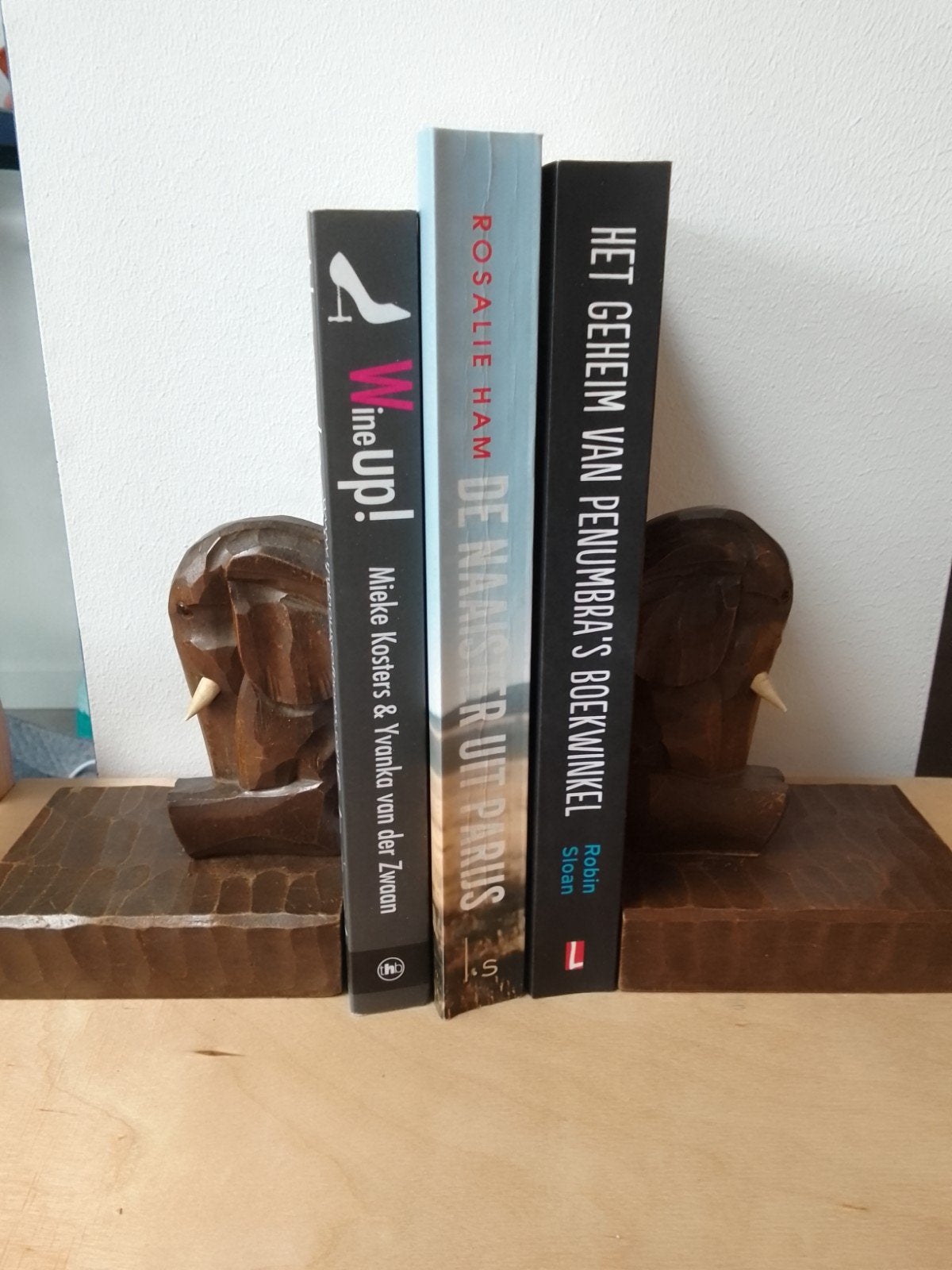 Houten boekensteunen, vintage, gaaf, olifantenkop, Ophalen of Verzenden