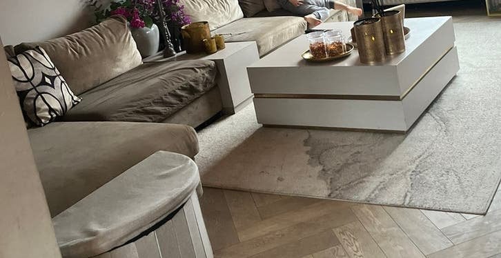 Stijlvolle Bloktafel / Vierkante Salontafel Richmond, Huis en Inrichting, Tafels | Salontafels, Ophalen, Overige materialen, Gebruikt