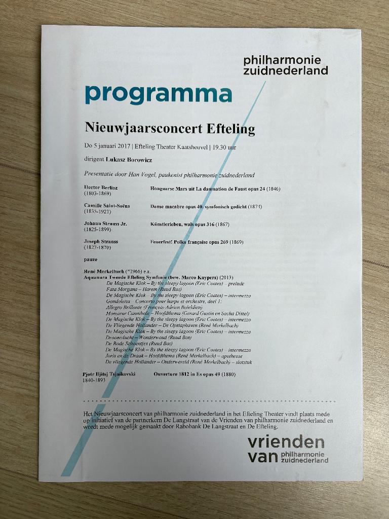 Efteling nieuwjaarsconcert - programma boekje, Ophalen of Verzenden, Zo goed als nieuw, Overige typen