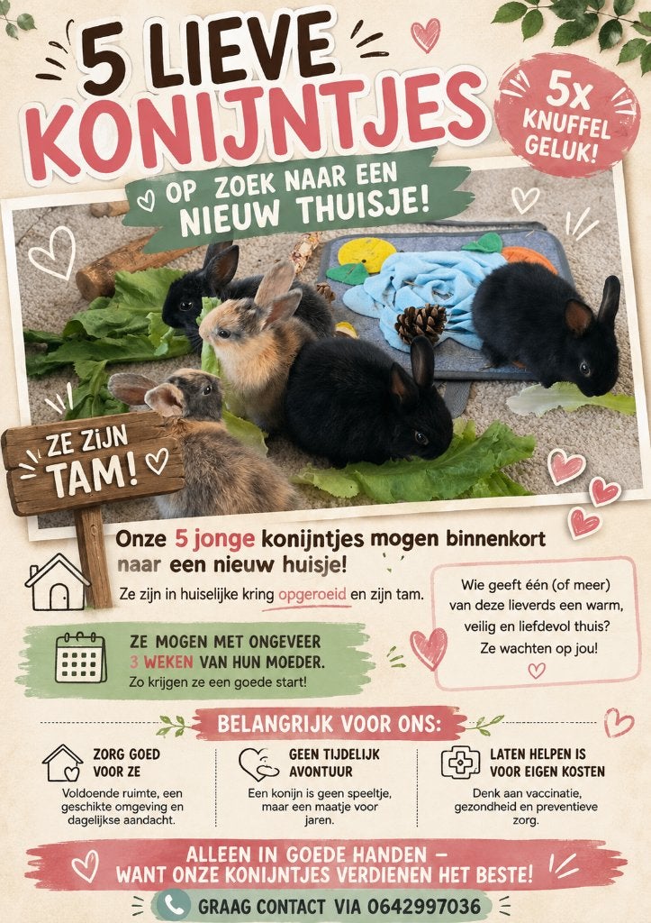 Lieve konijntjes zoeken nieuw huisje, Meerdere dieren, Dwerg, 0 tot 2 jaar