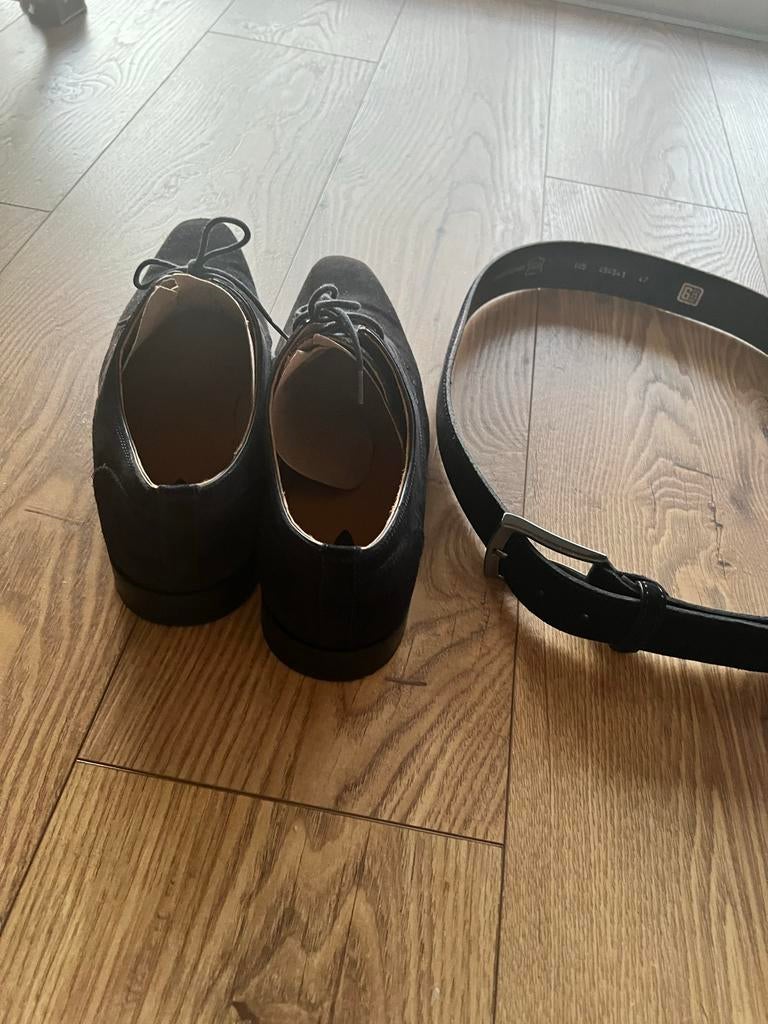 Stijlvolle suède veterschoenen (mt 43) met leren riem, Ophalen of Verzenden, Zo goed als nieuw, Blauw, Veterschoenen