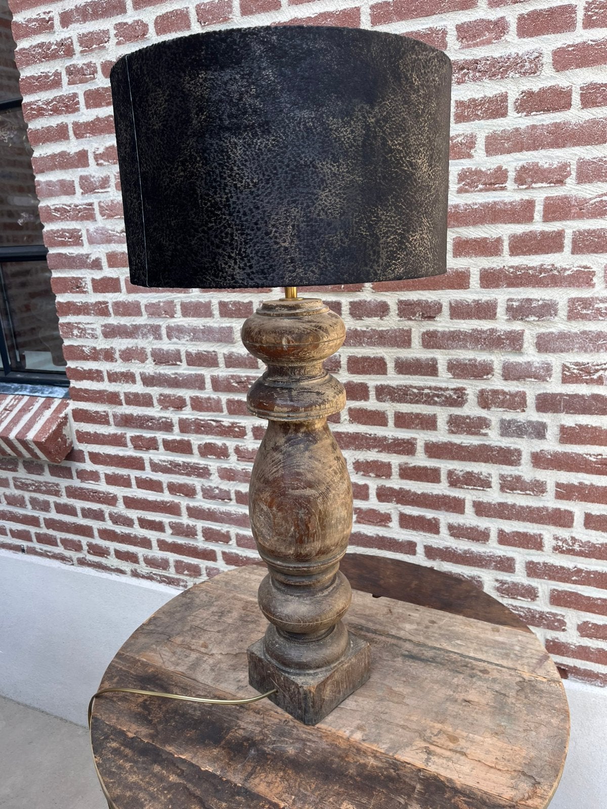 Rustieke houten balusterlamp, Huis en Inrichting, Lampen | Vloerlampen, Ophalen, Zo goed als nieuw, Minder dan 100 cm