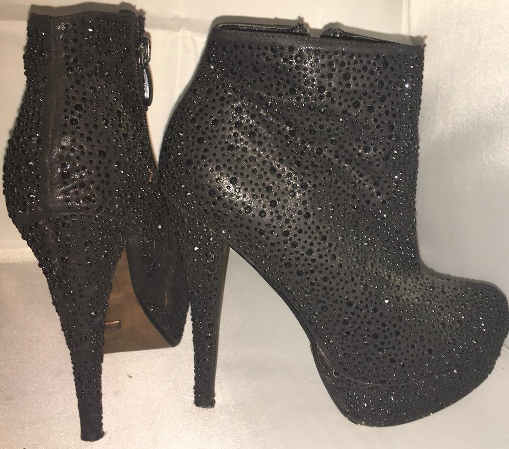 Zwarte glitter enkel laarjes mt 36, Zwart, Lage of Enkellaarzen, Ophalen of Verzenden, Zo goed als nieuw