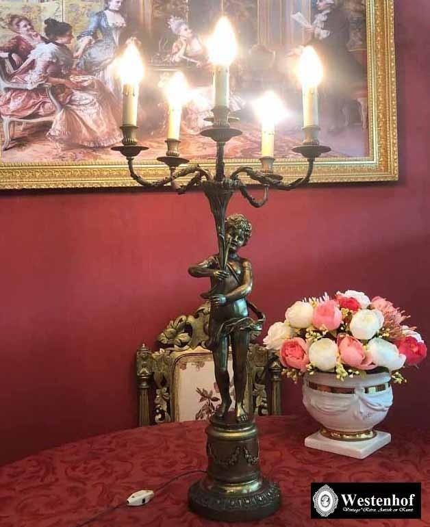 Grote tafellamp / staande lamp antiek barok engel beeld, Antiek en Kunst, Antiek | Lampen, Ophalen