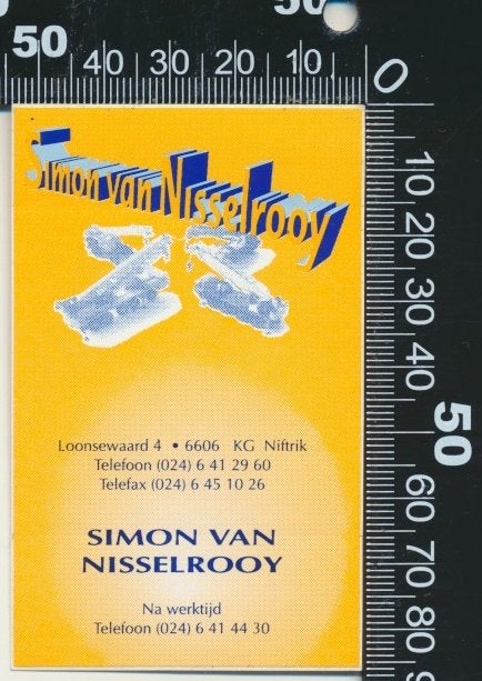 Sticker: Simon van Nisselrooy - Niftrik, Verzamelen, Ophalen of Verzenden, Zo goed als nieuw, Bedrijf of Vereniging