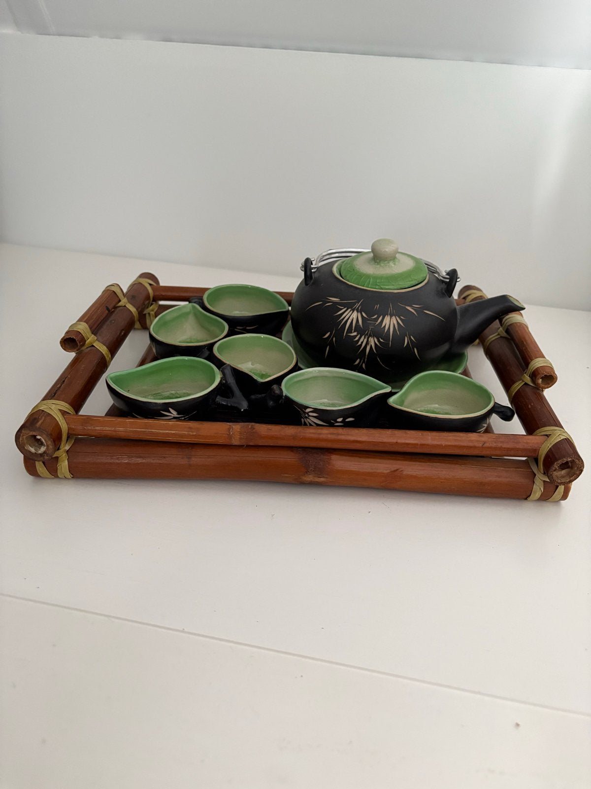 Aziatische theeset met bamboe dienblad, Antiek en Kunst, Ophalen of Verzenden