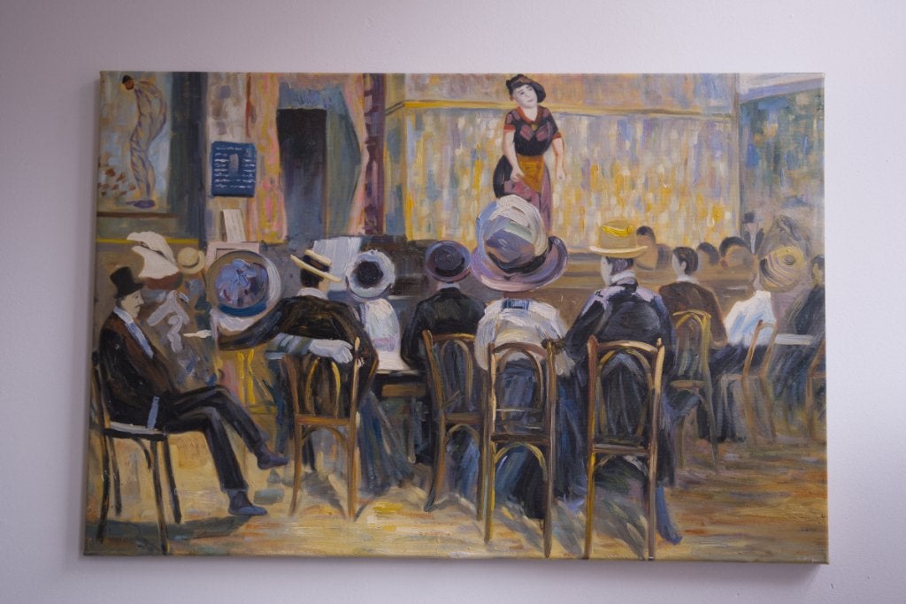 Schilderij Frans Café Chantant, Ophalen of Verzenden, Portret of Personen