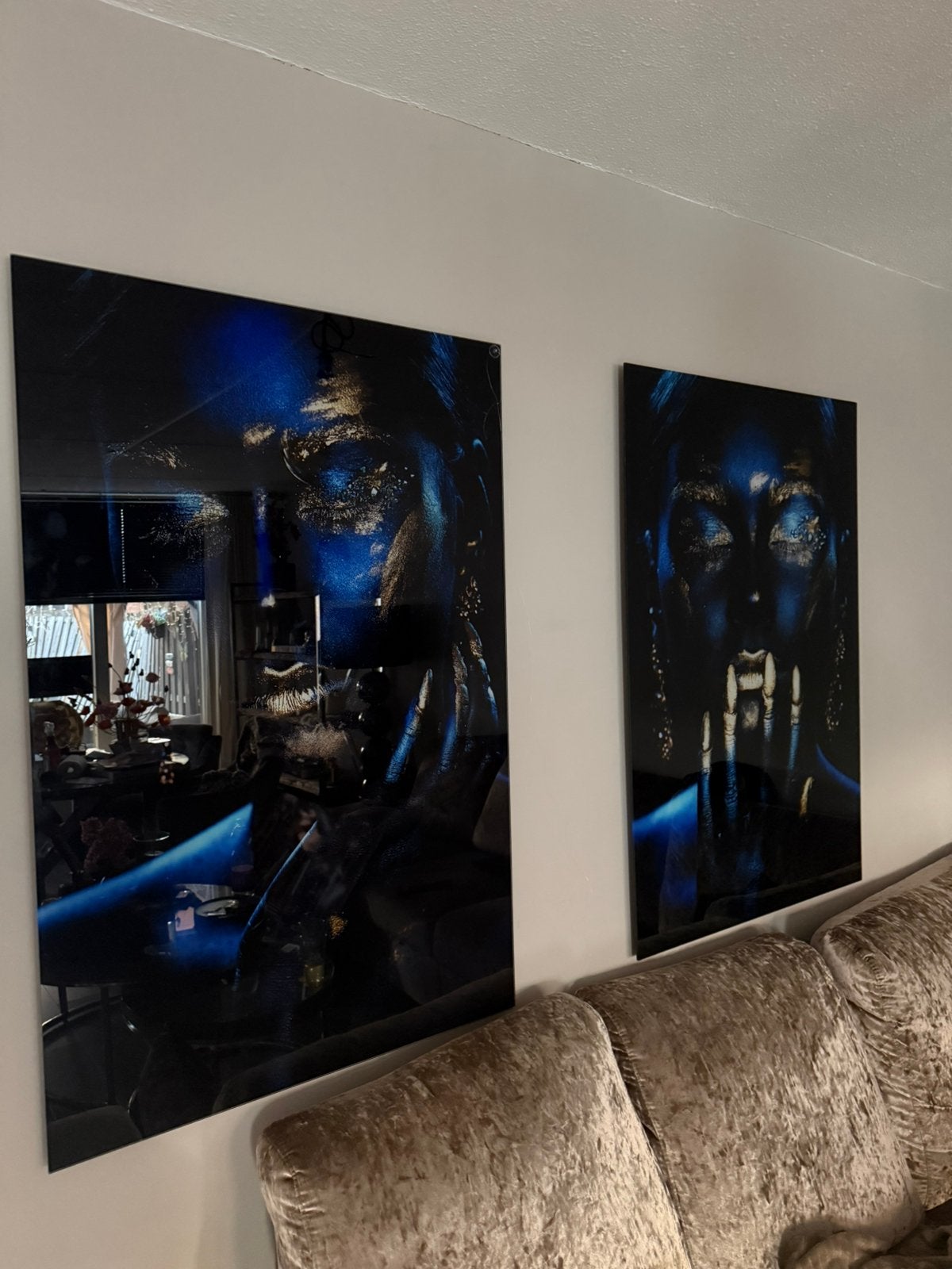 Plexiglas 2 stuks blue gold woman | 80 x 120 cm, Ophalen