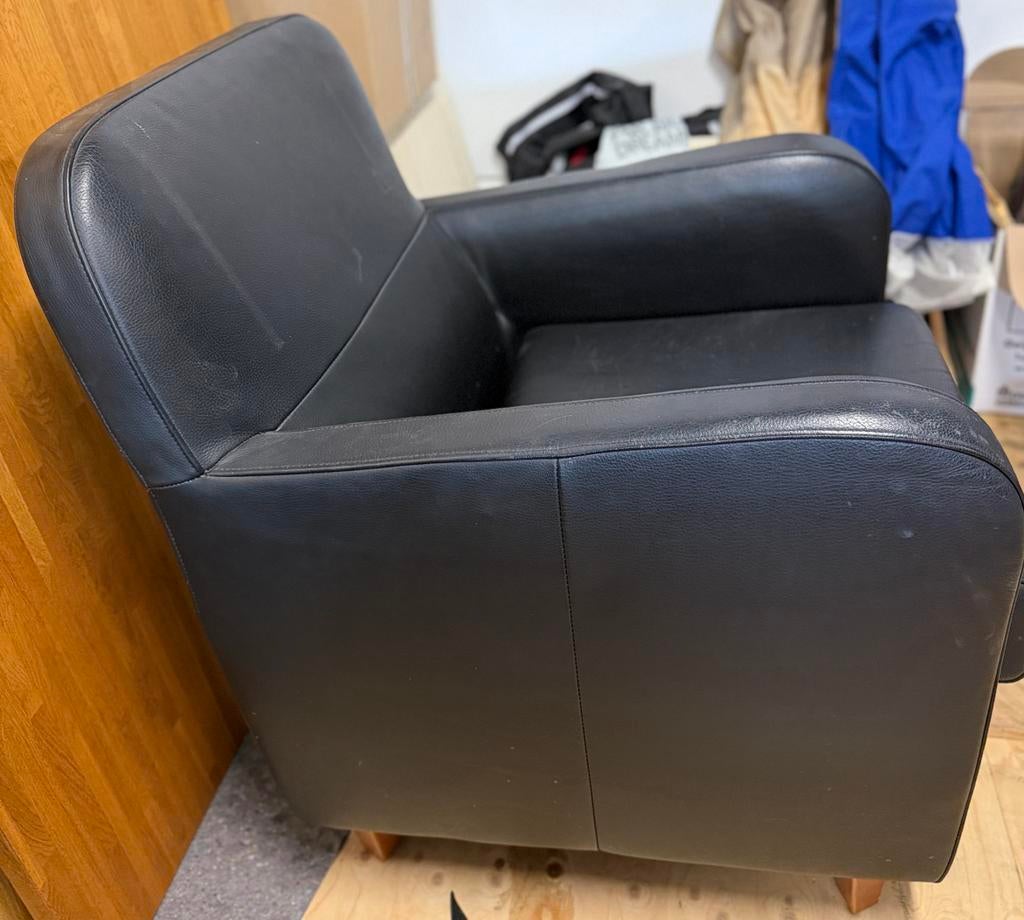 Zwarte leren stoel, Huis en Inrichting, Stoelen, Gebruikt, Zwart, Leer, Ophalen of Verzenden