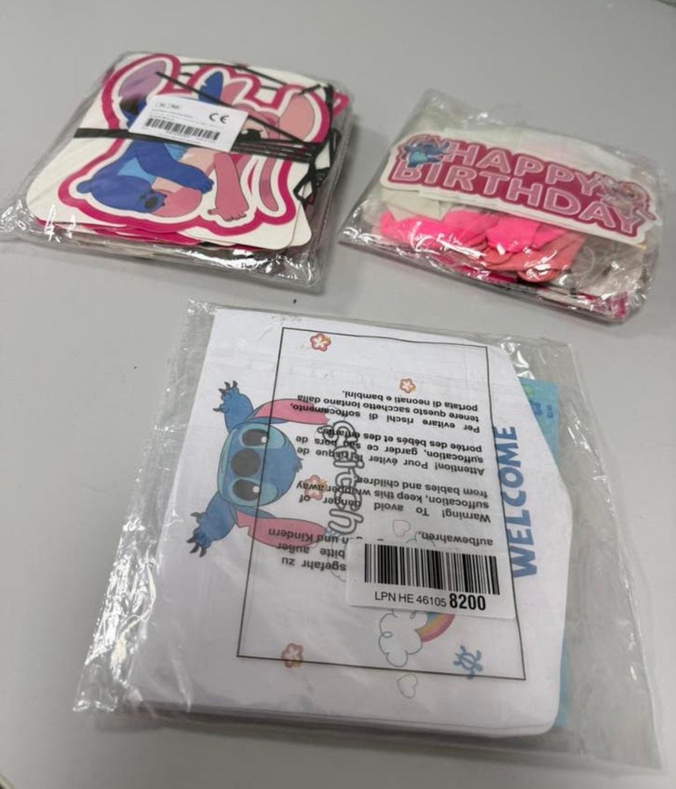 Nieuw Groot Roze Stitch Verjaardag Decoratie Pakket 3 Sets, Versiering, Verjaardag, Nieuw, Ophalen of Verzenden