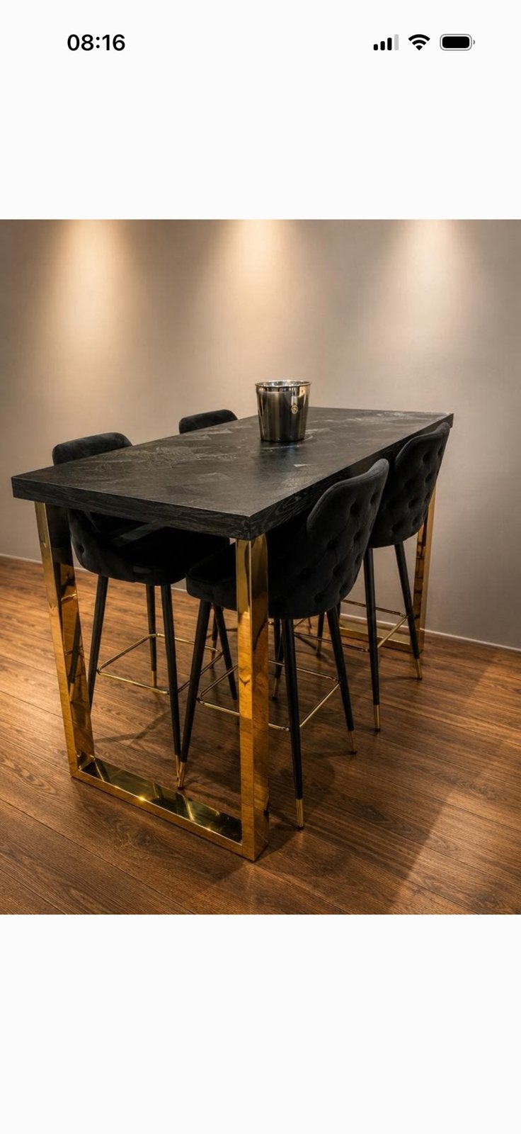 Richmond black bone bartafel eettafel zwart goud, Huis en Inrichting, Tafels | Eettafels, Ophalen, Zo goed als nieuw, Rechthoekig