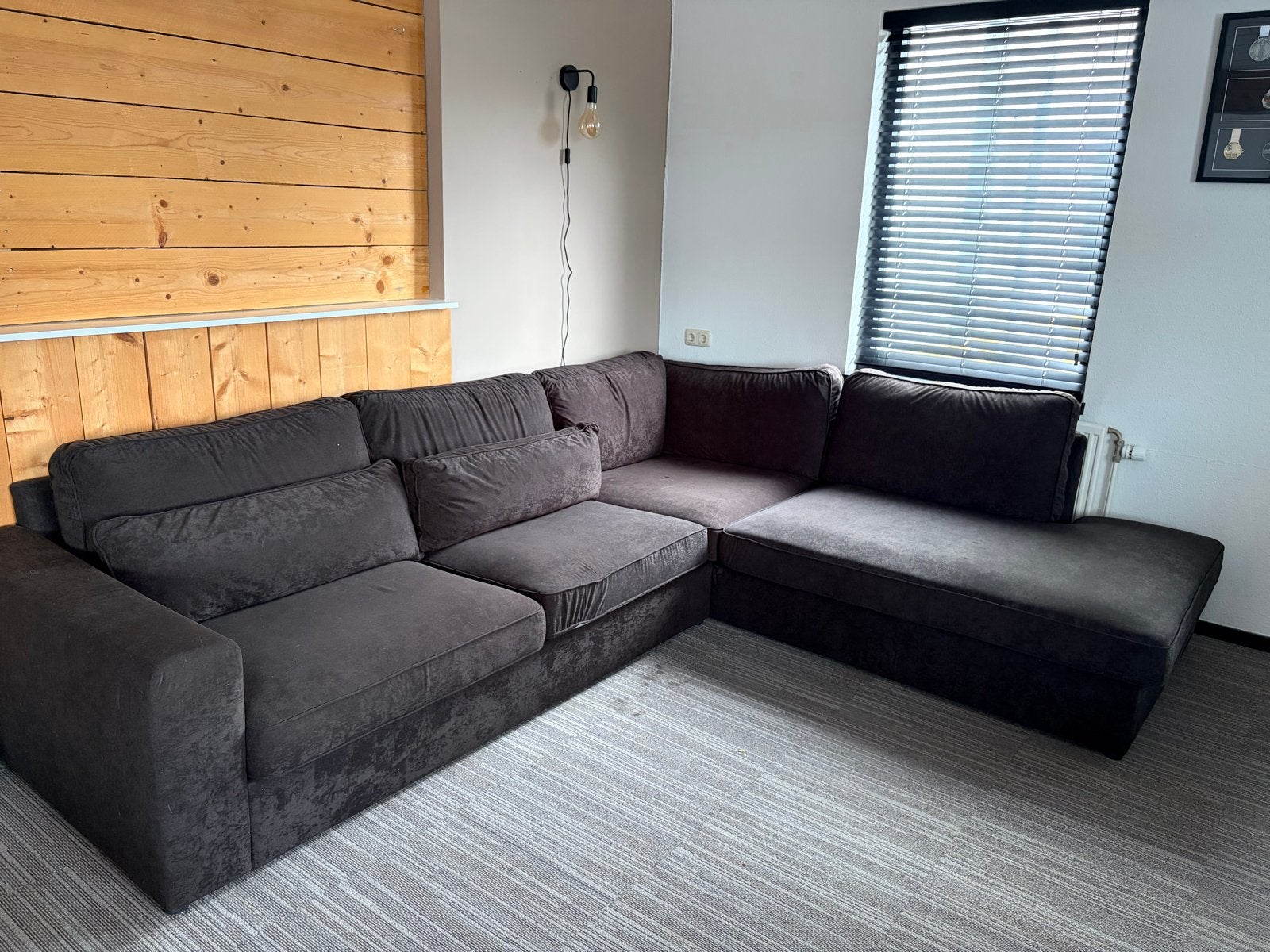 Grote zwarte hoekbank, Huis en Inrichting, Ophalen, Gebruikt, Hoekbank, 300 cm of meer
