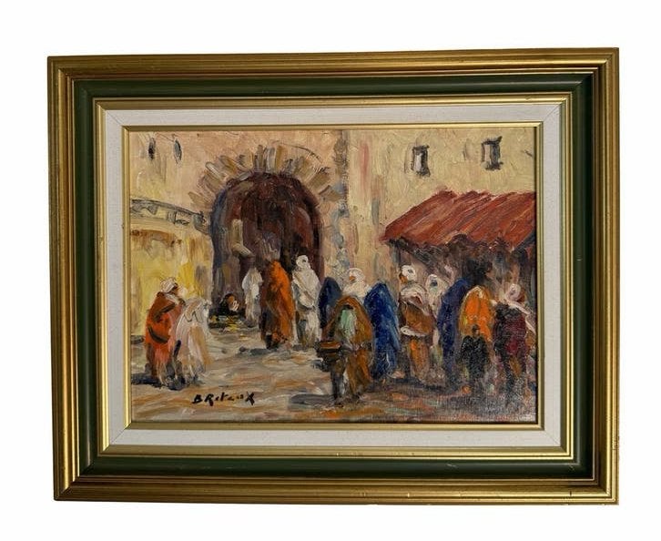 Schilderij Bruno Retaux (1907-1988) - Rue à Marrakech. Maroc, Antiek en Kunst, Ophalen of Verzenden