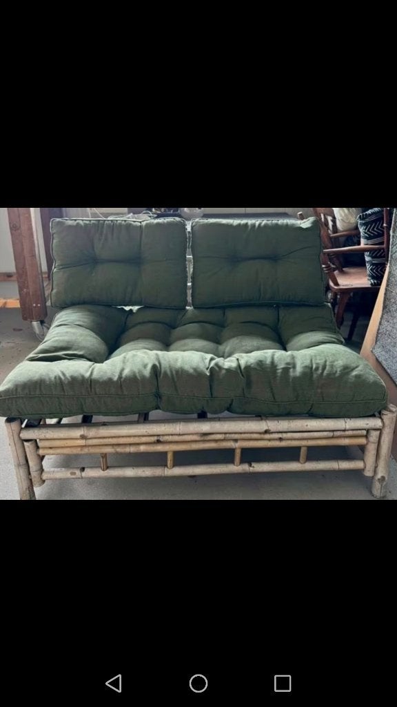 Tuinbank loungebank bamboe met mooie stevige kussens, Ophalen, Gebruikt, Hout