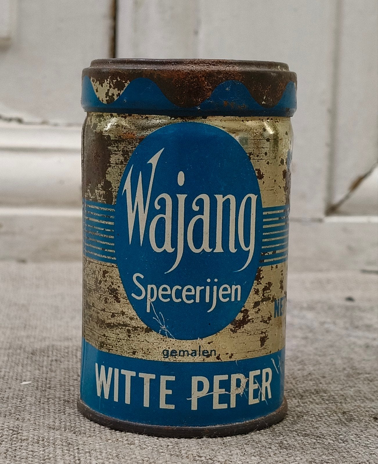 Oud kruiden blikje Wajang specerijen, Verzamelen, Ophalen of Verzenden, Gebruikt, Overige