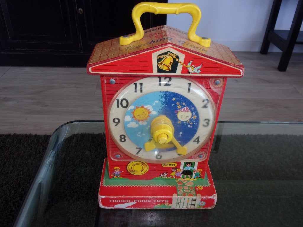 Fisher Price MUSIC BOX, TEACHING CLOCK  uit 1964, Ophalen of Verzenden