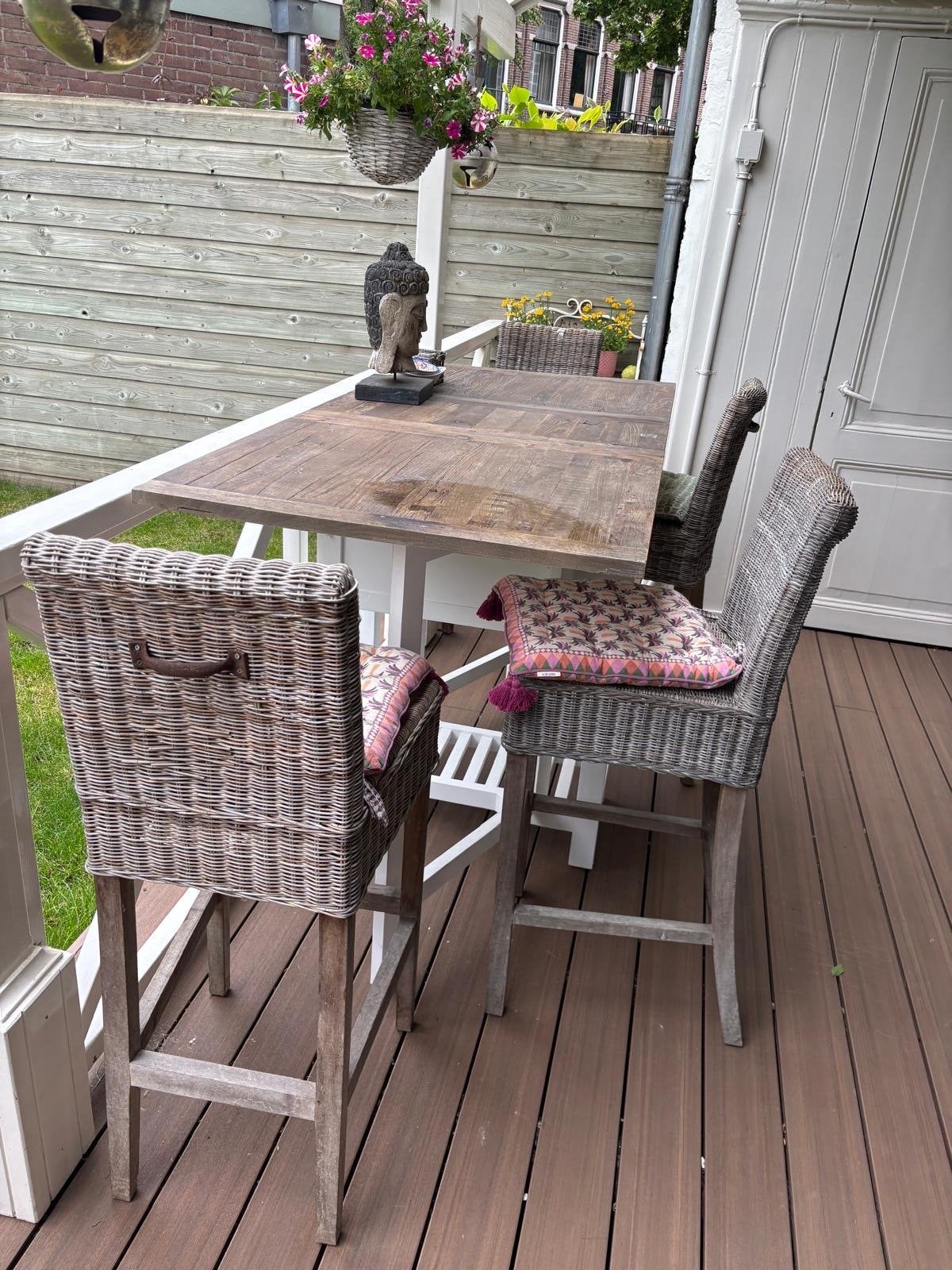 Set van 4 rotan barkrukken Riviera maison, Huis en Inrichting, Ophalen, Gebruikt, 90 cm of meer, 4 krukken